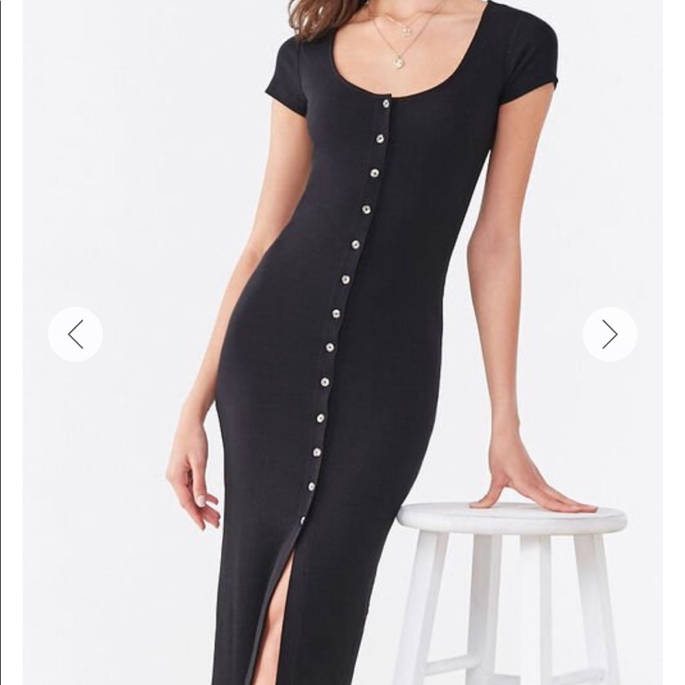 Ribbed Button-Front Midi Dress
